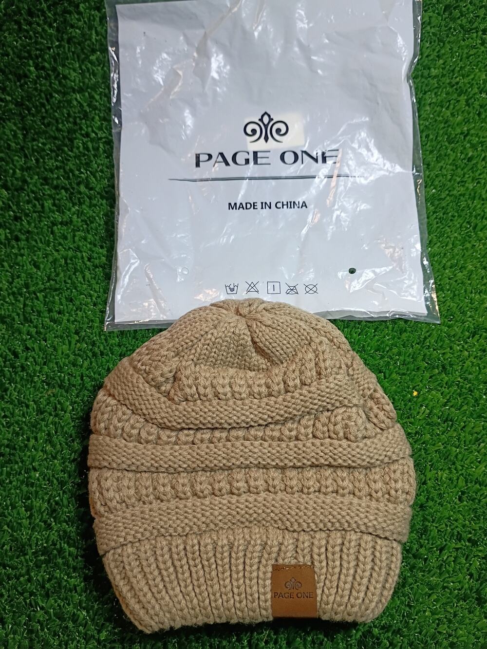 Cozy Page One Beige Cable-Knit Winter Beanie - New!